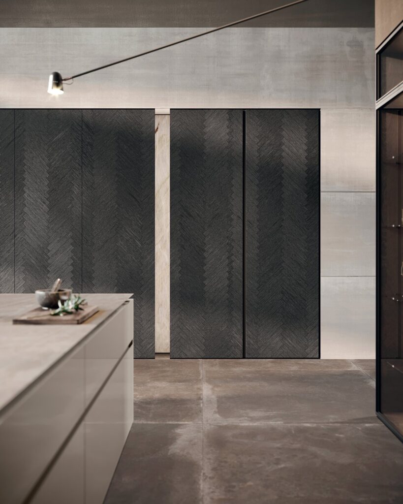 Binova Mantis kitchen – Rovere Magma, finishes and materials